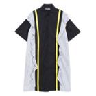 Short-sleeve Ruffle Trim Shirt Dress Black - One Size