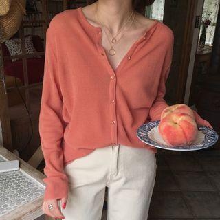Buttoned Light Cardigan Cherry Pink - One Size