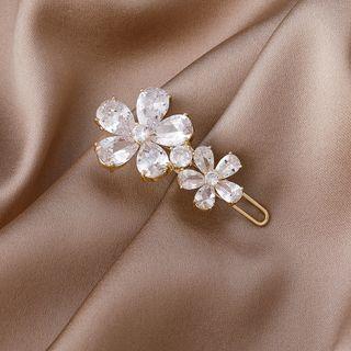 Flower Rhinestone Hair Clip Gold - One Size