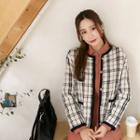 Round-neck Check Cardigan