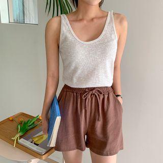 Ribbed Linen Blend Camisole Top