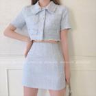 Short-sleeve Frayed Embellished Shirt