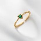 Rhinestone Sterling Silver Open Ring 1pc - Gold & Green - One Size