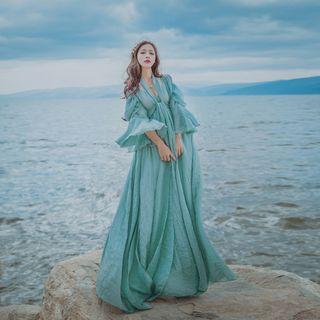 3/4-sleeve A-line Maxi Sun Dress