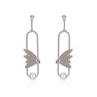 925 Sterling Silver Elegant Delicate Fashion Bird Little Swallow Pearl Earrings With Champagne Austrian Element Crystal Silver - One Size