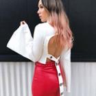 Bell-sleeve Open-back Grommet-strap Cropped Top