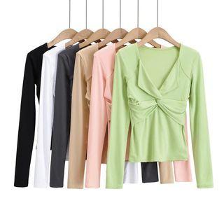 V Neck Shirred Long-sleeve Top