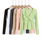 V Neck Shirred Long-sleeve Top