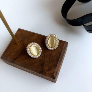 Faux Pearl Cat Eye Stone Earring 1 Pair - Gold - One Size
