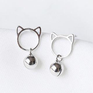 925 Sterling Silver Cat & Bell Earring