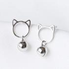 925 Sterling Silver Cat & Bell Earring