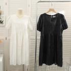 Eyelet Puff-sleeve V-neck Loose Dress