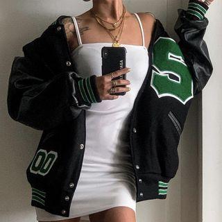Long-sleeve Faux-leather Light Jacket