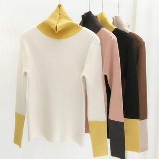 High-neck Color Block Sweater