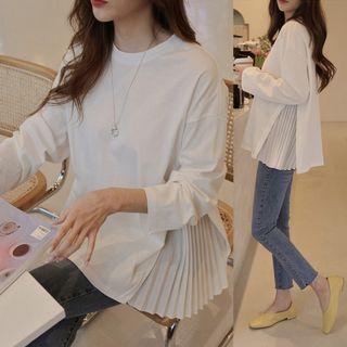 Long-sleeve Pleated T-shirt White - One Size