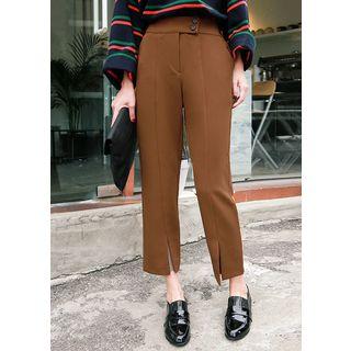 Band-waist Slit-hem Straight-cut Dress Pants