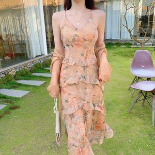 Floral Sleeveless Dress / Light Jacket