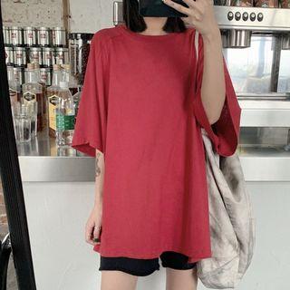 Short-sleeve Plain Split Hem T-shirt
