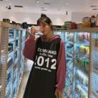 Puff-sleeve Lettering Midi Raglan Hoodie Dress