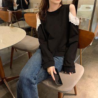 Lace-detail Cold-shoulder Long-sleeve Top