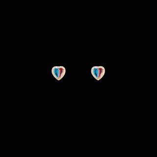 Heart Ear Stud 1 Pair - Earring - Love Heart - Blue & Red - One Size