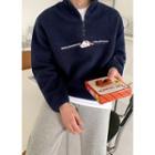 Zip-front Embroidered Sherpa-fleece Sweatshirt