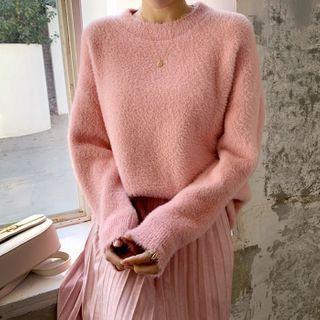 Drop-shoulder Fluffy Knit Top