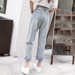 Distressed Roll Up High-waist Jeans