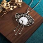 Elephant Faux Gemstone Pendant Alloy Necklace Cp554 - Dark Silver & White - One Size