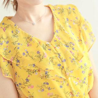 Collared Short-sleeve Floral Chiffon A-line Dress