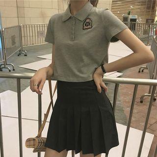 Bandage Applique Short-sleeve Cropped Polo Shirt
