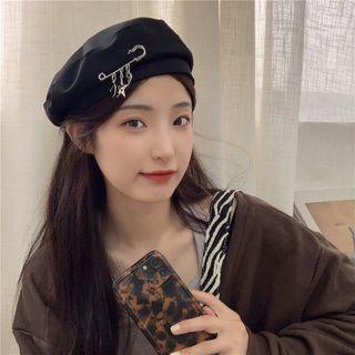 Pin Detail Beret Hat Black - One Size