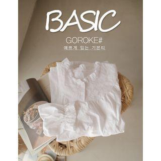 Lace-yoke Frilly Blouse White - One Size