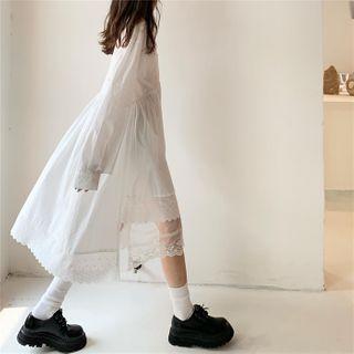 Lace Panel Midi A-line Shirtdress White - One Size