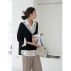 Plus Size Inset Shirt Contrast-trim Knit Top