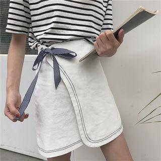 Stitch Detail Tie Side A-line Skirt