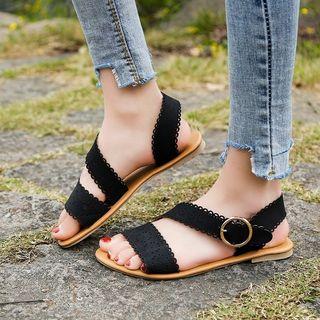 Perforated Faux Leather Flat Sandals