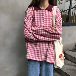 Plaid Collared Long-sleeve T-shirt