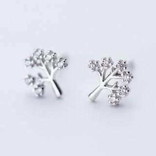 Rhinestone Tree Earring Silver - One Size