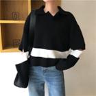 Colored Panel Cutout Sweater As Shown In Figure - One Size