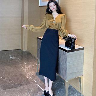 Puff-sleeve Top / Midi Skirt