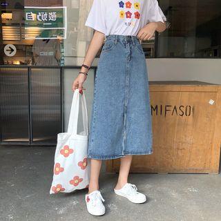Slited Denim Skirt