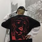Mock Two-piece Long-sleeve Comic Print T-shirt