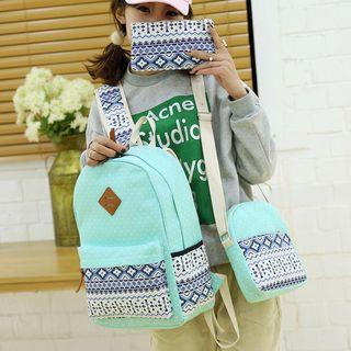 Set Of 3: Canvas Printed Backpack + Mini Bag + Pouch