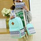 Set Of 3: Canvas Printed Backpack + Mini Bag + Pouch
