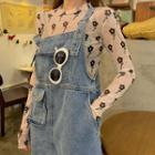 Long-sleeve Flower Print Sheer T-shirt Mauve Pink - One Size