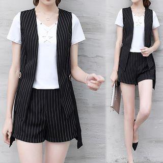 Set: Short-sleeve T-shirt + Pinstriped Vest + Shorts