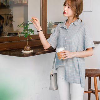 Folded Checkered Collar Blouse