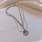 Coin Pendant Layered Alloy Necklace Silver - One Size
