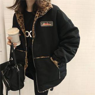 Leopard Fleece Zip Jacket As Shown In Figure - One Size